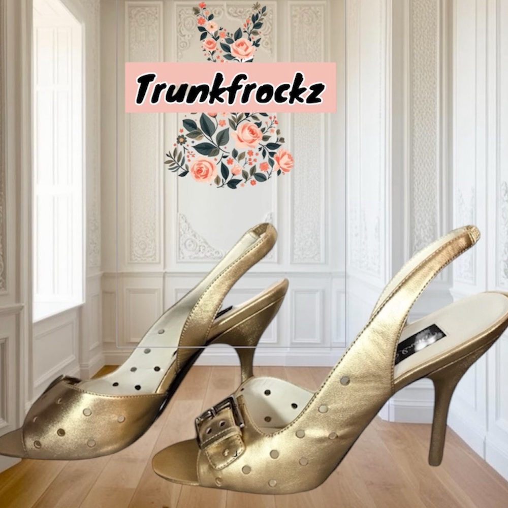 David Aaron Gold Leather Slingback Open-Toe - Y2K Vintage - Excellent Condition💋